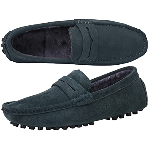Image of ANUFER Men's Suede Leather Penny Loafers Comfort Driving Shoes Moccasin Slippers