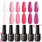 ROSALIND Hot Pink Gel Nail Polish Set, Light Pink Red Gel Polish 6 Colors Nude Pink Gel Nail Polish