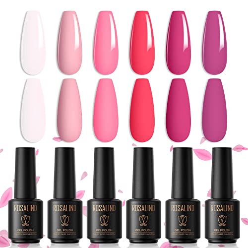 Rosalind Hot Pink Gel Nail Polish Set, Light Pink Red Gel Polish 6 Colors Nude Pink Gel Nail Polish Soak Off Long-Lasting Nail Art Summer Gel Polish Gifts For Women Girls Design Need Uv/Led Lamp #TOP3
