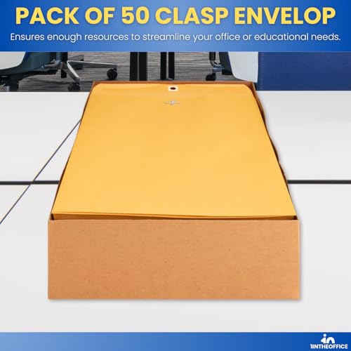 1InTheOffice Envelopes Manila com fecho 22 x 30 cm, envelopes de catálogo, fecho e fecho de goma, Kr