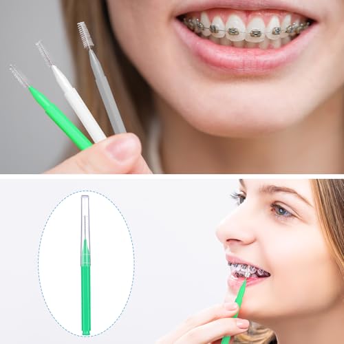 Image of Patelai 100 Pieces Braces Dental Brush for Cleaner Interdental Toothpick Dental Tooth Flossing Head Oral Hygiene Flosser Toothpick Cleaners Tooth Tool(Assorted Colors,Multiple Sizes)