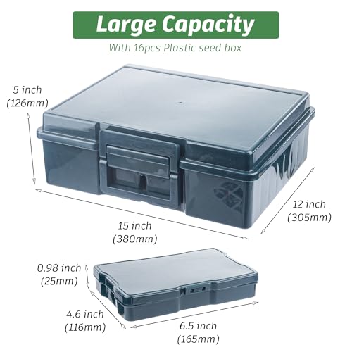 Image of Dark Green Seed Storage Box With 16 inner 4x6 inch small boxes, Portable tool storage box for fishing,Seed Packet Storing (DarkGreen)