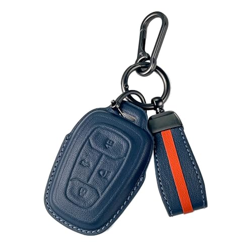 Image of Keyzone Royal Leather Key Cover for Tata Nexon, Harrier, Safari, Altroz, Punch, Tigor 4 Button smart Key (Celestial Blue)