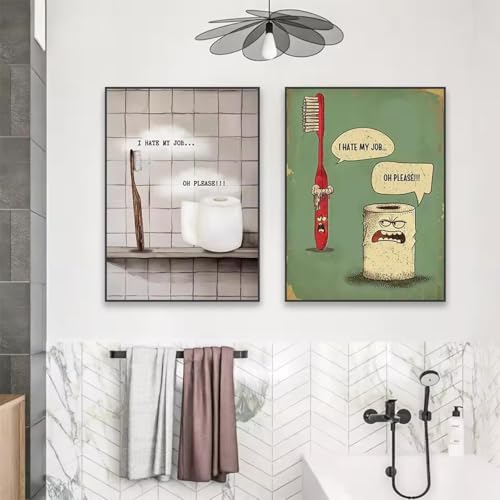 Poster de toilettes rigolo 40x60cm tableau toile papier wc vs brosse à dents