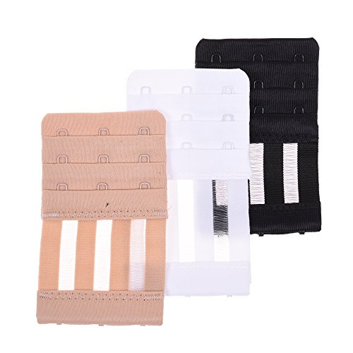 KLOUD City 3 Colors 3 Hook Women Bra Elastic Extender Strap (White, Black and Brown)
