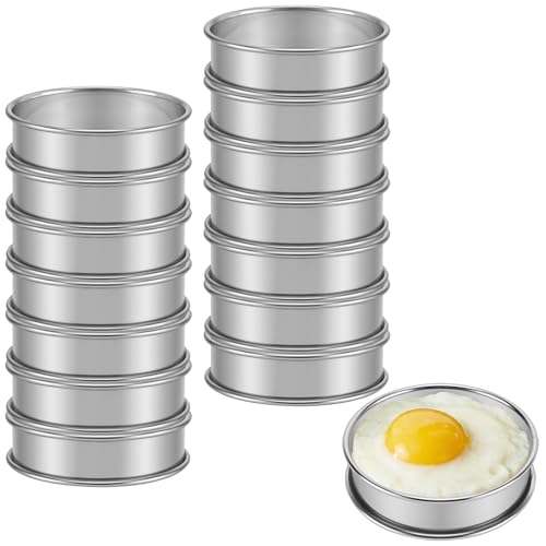 ZOENHOU 15 Pcs Non-Stick Crumpet Rings - 8.6cm Stainless Steel Baking Rings for Muffins, Cakes, Cookies, Pastries, Pancakes and Eggs