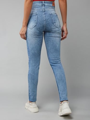 Image of Dolce Crudo Women's Light Blue Slim Fit High Rise Regular Length Light Wash Denim Stretchable Jeans
