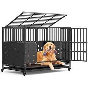 121 x 78 x 93 cm Hundekäfig hochbelastbar für große Hunde, Bissfeste Paneele, Einstellbare Innenhöhe, Hundekäfig mit 4 Arretierbare Rollen, Verbreiterter Komfortboden, Extra Breite Tür, Haustierkäfig