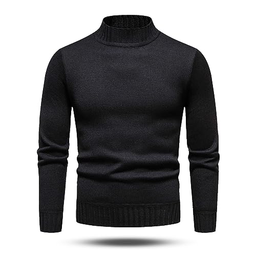 Slim Fit Business Casual Pullover Sweater Semi Turtleneck Bottom Knit Sweater Slim Fit Business Casual (Black, L)3