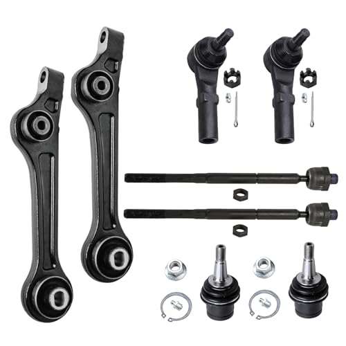 Image of Detroit Axle - 8pc RWD Front End Kit for 2015-2023 Chrysler 300 Dodge Charger Challenger, 2 Lower Rearward Control Arms 2 Adjustable Lower Ball Joints 4 Inner Outer Tie Rods Replacement
