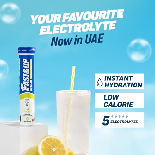 Image of Fast&Up Reload (5 Litres) Low Sugar energy drink for Instant Hydration- 20 Effervescent Tablets with all 5 Essential Electrolytes + Added Vitamins -Certified Electrolytes Drink- Lime and Lemon flavour