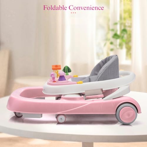 Image of Little Olive Baby Walker for Kids | Adjustable Height Baby Walking Support with Interactive Activity Toy Tray, Comfortable Padded Seat & Smooth Multi-Directional Wheels | Walker for Baby Boys & Girls - Pink