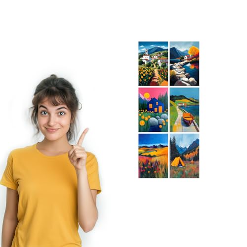 Image of SiddArtify Landscape Wall Art Poster Print Set - Colorful Impressionist Art for Living Room Bedroom Office - Set of 2-4x6 Inch - Board (Pack of 6) - Sticker (Pack of 6)