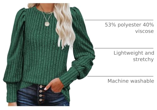 Image of MIHOLL Women's Puff Long Sleeve Shirts Casual Knit Blouses Crew Neck Elegant Tunic Tops