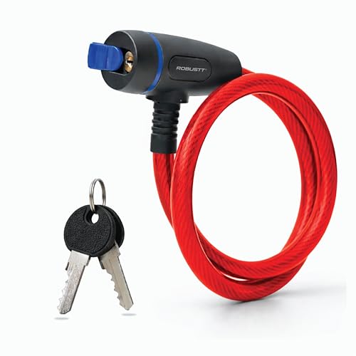 Image of Robustt Braided Steel Cable Lock with Keys - 0.65m Long (Pack of 2), 10mm Thick PVC Coated Cut-Resistant Cable | Dust Cover Key Slot | Extra Key Included | Anti-Theft Cable Lock-Red