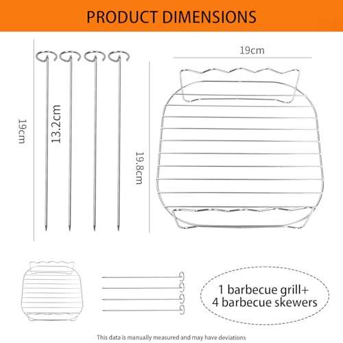 Image of 7-Inch Stainless Steel Grill Rack for Air Fryer, Heat-Resistant Round Air Fryer Rack with 4 Skewers | Universal Air Fryer & Oven Accessories for Grilling, Roasting & Cooking