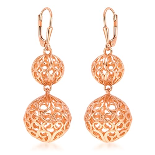 Image of TRUESILVER ACPL 925 Sterling Silver BIS Hallmarked Filigree Ball Leverback Drop Dangle Earrings for Women