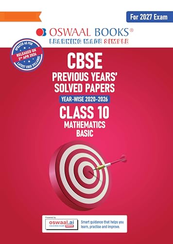 Image of Oswaal CBSE Previous Years Papers Mathematics Basic, Class 10 | Year-wise (2020-2026) | Syllabus April 2026 | NCERT & Competency-Based Questions | For 2027 Exam | Oswaal AI
