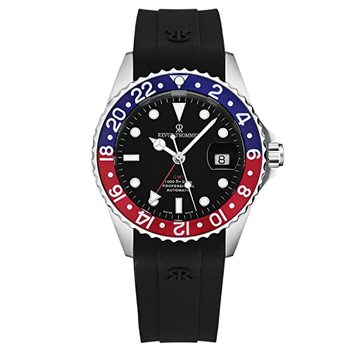 Men's 'Diver' Black Dial Blue and Red Bezel Black Rubber Strap GMT Automatic Watch 17572.2835