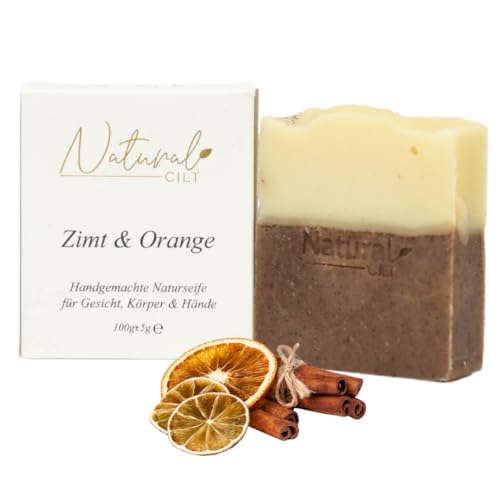 Natural Cilt Zimt & Orange Seife - 100% Naturseife - ohne bedenkliche Inhaltsstoffe - Zertifiziert - Handgemacht - Duschseife für alle Hauttypen - Duschgel - Naturkosmetik