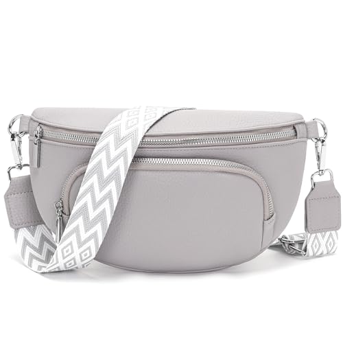 Rorimyth Sac Banane Femme Gris Clair Petit Sac bandoulière Femme Tendance Cuir Vegan Sac a Main Bananes Sacs Banane Ville