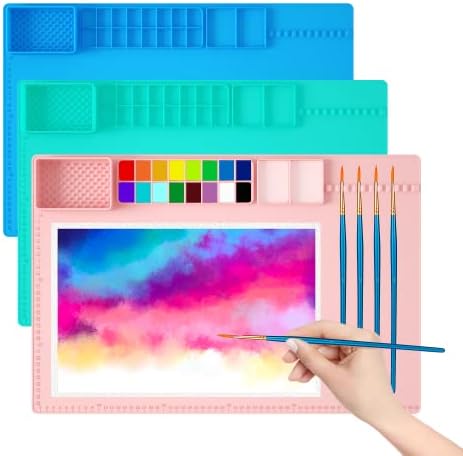 Large Silicone Mats for Crafts - Silicone Painting Mat - Silicone Art Mat with Cup - Silicone Craft Mats - Painting Supplies - Paint Mat - Washable and Nonstick Artist Mat (Pink 23.8x15.7 inch)