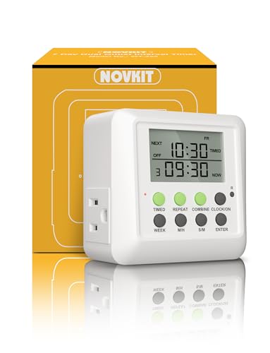NOVKIT 3-in-1 Dual Outlet Timer Plug with Interval Cycle for Indoor 7 Day 24 Hour Programmable Digital Repeat Timer Switch(15A 1875W)