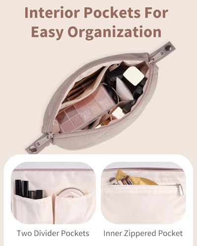 Ceneda Puffy Padded Makeup Bag Travel Toiletry Bag Quilted Makeup Pouch Organizer Bag Cosmetic Bag for Women (Beige)3