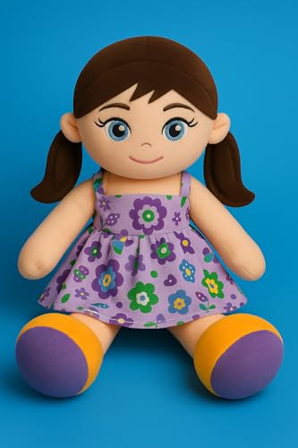 Image of SARO Soft Plush Doll for Kids Cute Girl Toy with Flower Print Dress & Soft Stuffed Cuddly Gift Home Decor (35 cm) | (Doll Blue)