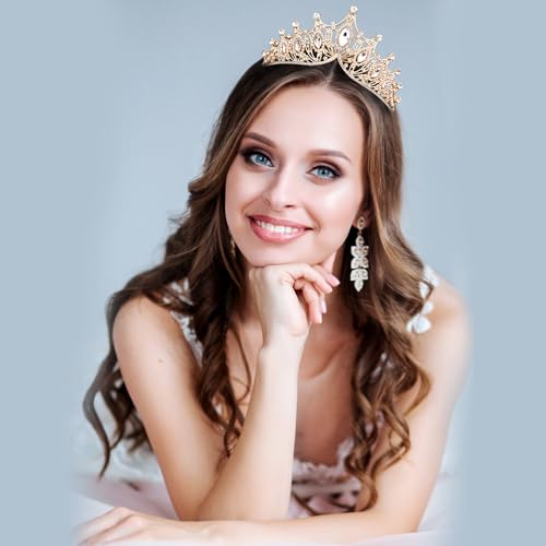 Image of Fesciory Birthday Crown for Women, Gold Plated Crystal Tiara with Sash | Sparkling Princess Queen Tiara, Adult Fit, Birthday, Wedding, Prom, Coming of Age Gifts & Halloween Costume Accessories
