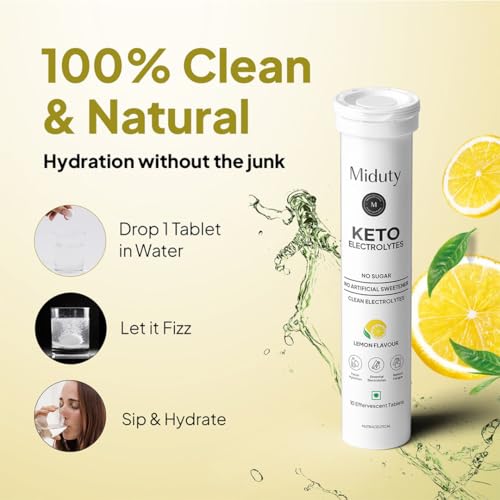 Image of Miduty Electrolyte Tablets - Sugar-Free- No Maltodextrin & Artificial Colors - Natural Lemon Flavor - Stevia - Instant Hydration & Energy - 10 Effervescent Tablets