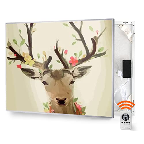 COLDFIGHTING Infrarotheizung Bildheizung 300W mit Thermostat, Infrarot Elektroheizung mit Doppelter Überhitzungsschutz, Weiß Wandmontage Elektro Heizkörper Heizpaneel