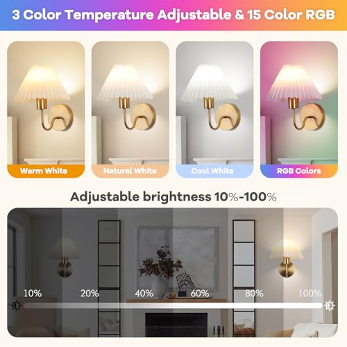 Image of Wireless Wall Sconce Sets of 2, Pleated Shades Rechargeable Battery Operated Wall Sconce, Retro gooseneck Gold Wall Lights Bathroom Vanity Sconces, Wall Mounted Lamps for Bedroom Living Room Kitchen