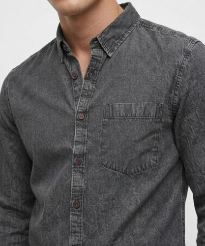 Image of Amazon Brand - INKAST Men Washed Cotton Twill Denim Casual Button Down Shirt | Full Sleeves | Regular Fit | Stylish Summer - Everyday Wear