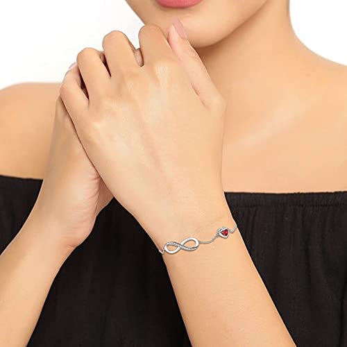 Birthstone Jewelry for Women, Silver Birth Stone Charm Bracelet Infinity with Cubic Zirconia, Adjustable Love Heart Chain Jewelry Gifts for Anniversary Christmas3