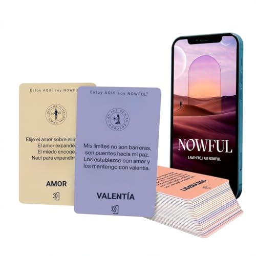 Nowful Cartas de Afirmaciones Positivas con Meditaciones Guiadas y App Inteligente – Kit de Crecimiento Personal y Mindfulness para Mujer – Alivio de Estrés, Ansiedad y Autocuidado (Español)