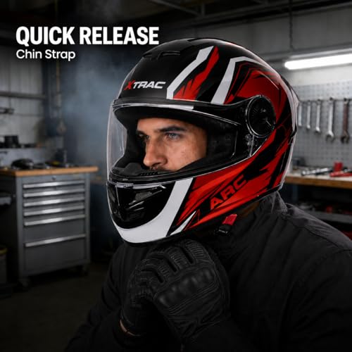 Image of Xtrac Arc Full Face Graphic Helmet for Men & Women, ISI Certified Motorcycle Helmet with Scratch Resistant Wide Visor, Lightweight Design & Quick Release Chin Strap for Bike Riding