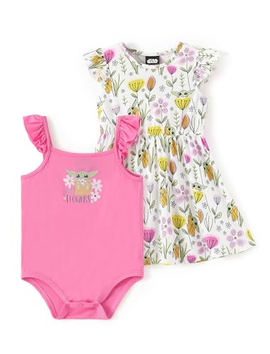 Disney STAR WARS Baby Girls Button Bodysuit and Round Neck Ruffle Sleeve Dress Clothes Outfit Set for Infant Pink 12-18 Months