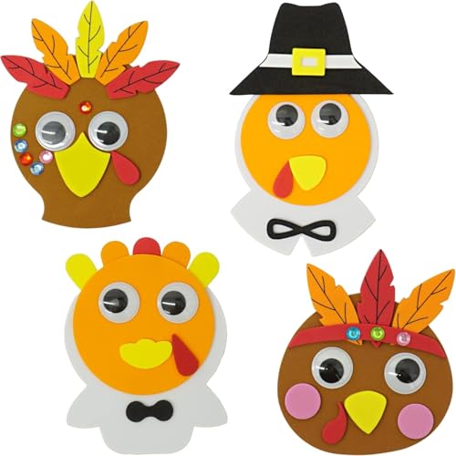 4 Pack Thanksgiving Crafts for Kids - Pilgrim Turkey Foam Magnet Craft Kit, Foam Turkey Art & Craft Kits Turkey DIY Project for Toddlers 3-8