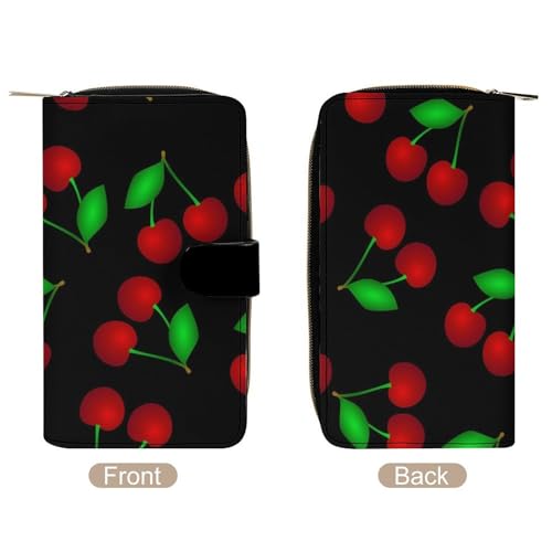 Black Wallets for Women, Print Cherry Seamless Pattern Womens Wallet with Multiple Card Slots and Cellphone Compartment-Mothers Day Gifts for Wife3