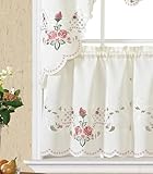 GOHD Rose Fragrance 3pcs Multi-Color Embroidery Curtain with cutworks, Swag Valance and Tiers Set,Satin...