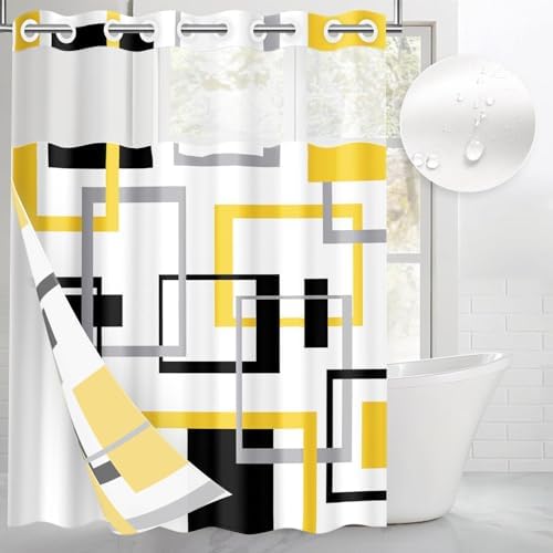 Culudea Yellow Abstract Hookless Shower Curtain with Snap