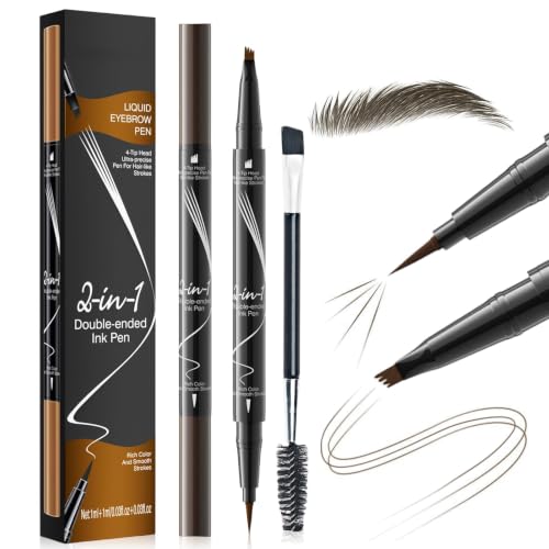 Lápiz de Cejas Microblading 2 en 1 Doble Punta,Microblading con para Ceja Naturales Simuladas,Lápiz de Ceja Doble Punta,Cejas Naturales y Definidas,Larga Duración y Fácil Aplicación,Marrón Oscuro