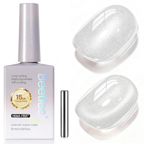 Beetles Lunar Silk Silver Cat Eye Gel Nail Polish, 15ML Glitter Gel Polish