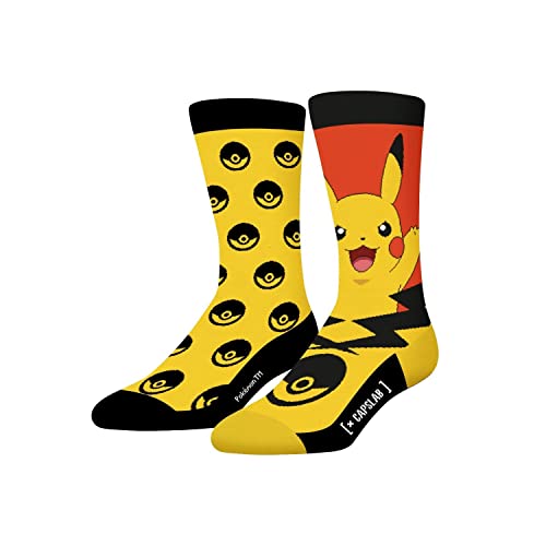 Calcetín Hombre Pokemon Algodón, 1 Par de Calcetines Fantasía Hombre Pikachu, Alto y Suave, amarillo, 39-42