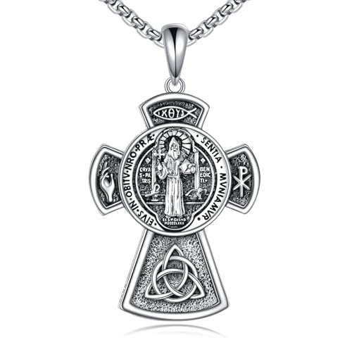 Saint Benedict Necklace for Men 925 Sterling Silver Amulet Men's Pendant Necklace San Benito Medalla Jewelry Gifts