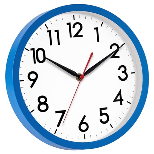 Image of AKCISOT Wall Clock 10 Inch Silent Non-Ticking Modern Clocks Battery Operated - Analog Classic for Office, Home, Bathroom, Kitchen, Bedroom, School, Living Room(Blue)