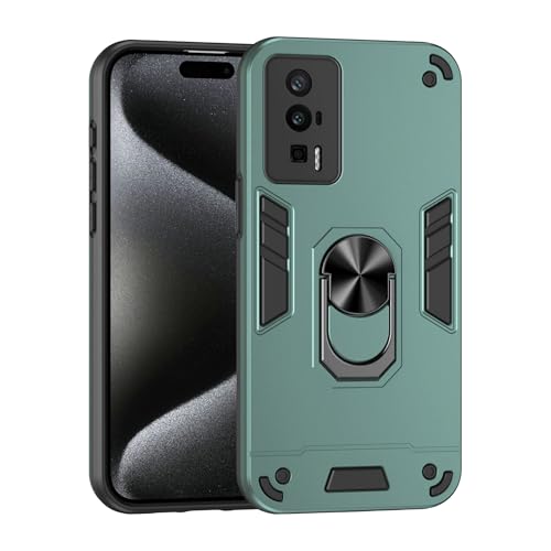 Compatible with Xiaomi Poco F5 Pro 5G Phone Case Series Rugged, Shockproof Protective Cover with Built-in Metal Ring Stand, Compatible with Magnetic Car Mount- Green