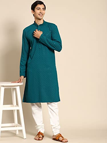 Image of Rajubhai Hargovindas Men Chikankari and Sequin Work Kurta