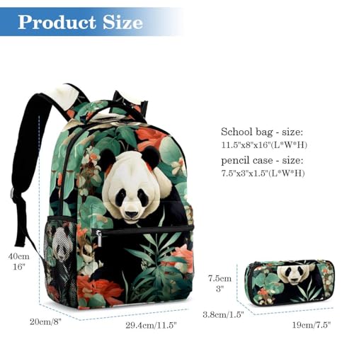 Ensemble sac à dos et trousse panda floral grand format pour l'école et le voyage - 2